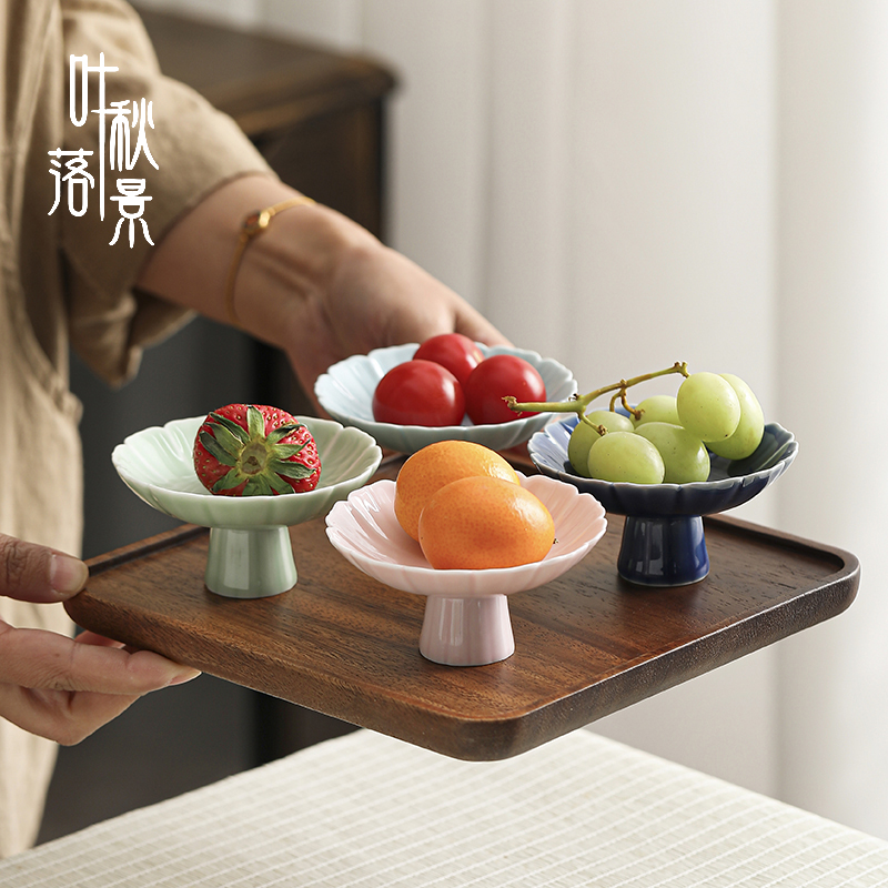 陶瓷中式高脚果盘精致小茶点盘
