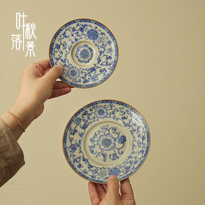 青花缠枝莲汝窑茶点盘