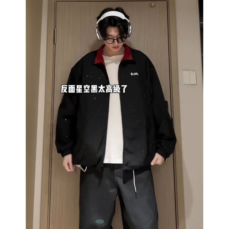 HN潮牌-星空黑两面穿百搭时尚新款夹克春秋冲锋衣男女同款ins外套