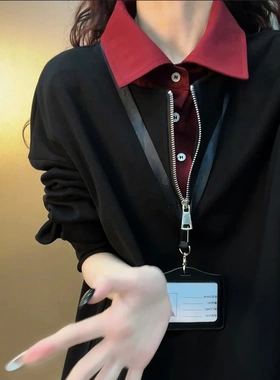 美式polo衫卫衣男女春季新款设计感假两件衬衫领卫衣潮牌长袖打底