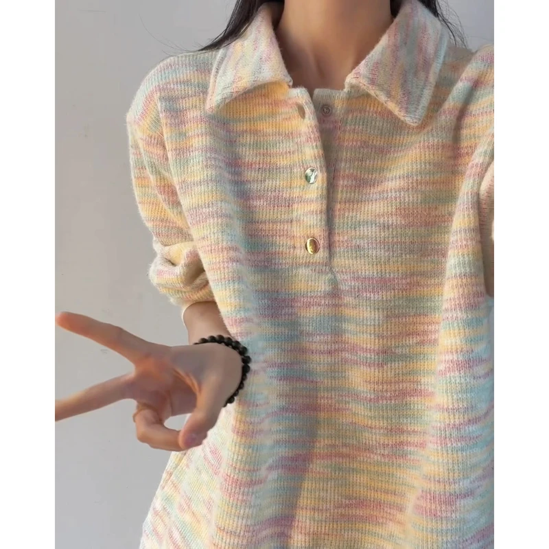 美式慵懒风彩点polo领卫衣男宽松