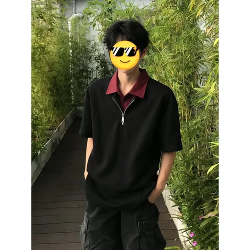 假两件衬衫领短袖polo衫男款夏季