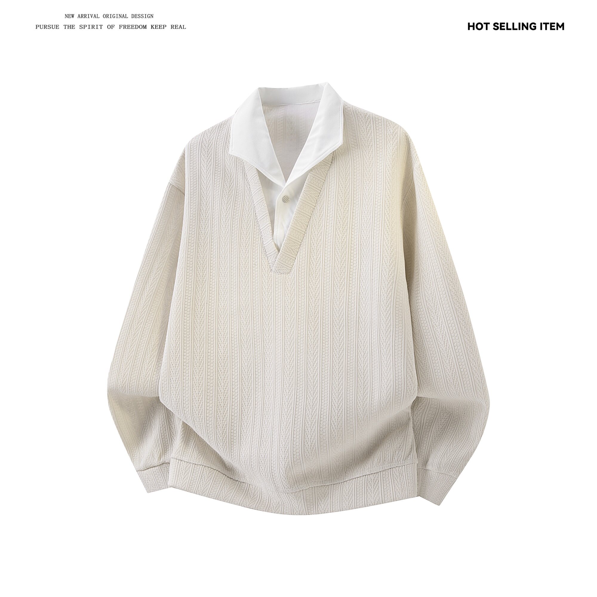 假两件麦穗纹卫衣男款春季设计感polo领长袖t恤高级感内搭打底衫