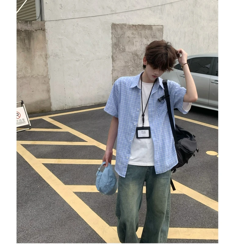 浅蓝色衬衫短袖男款夏季薄款爆款图片