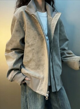 立领加厚美式复古外套男春季新款雾面扎染夹克clenafit情侣装春装