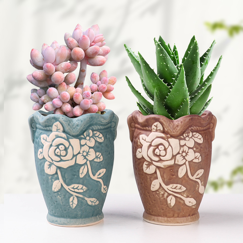 多肉花盆包邮特价清仓桌面芦荟绿植盆套装桃之卵肉肉花卉专用陶瓷