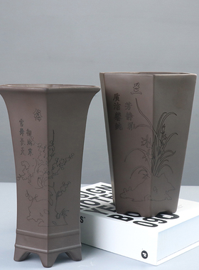 紫砂盆四方六方兰花盆绿植物盆栽大号手工多肉盆景栽盆菖蒲花卉