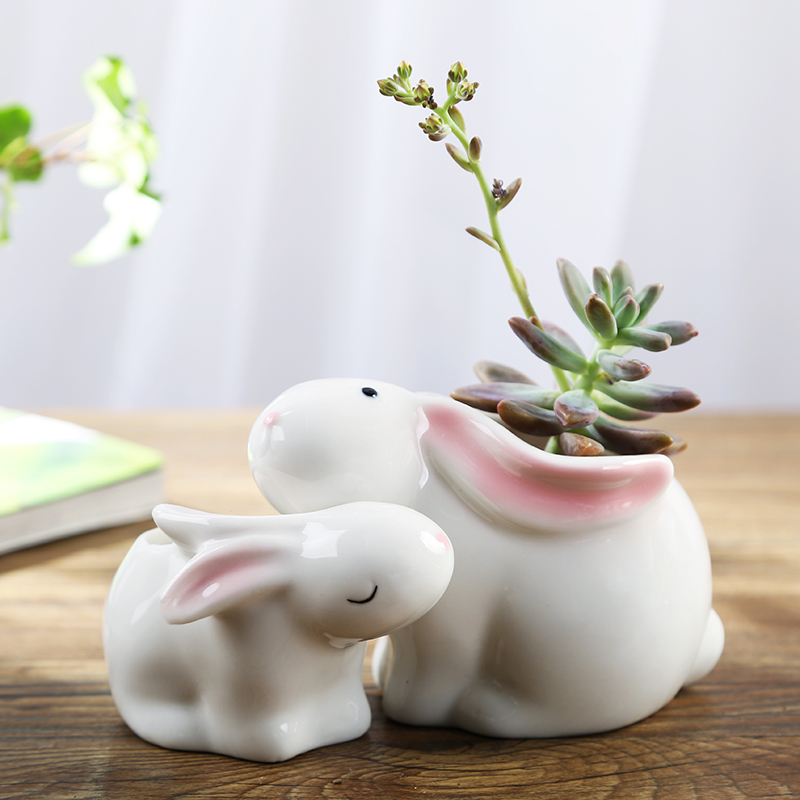 小白陶瓷有孔装饰摆件多肉花盆