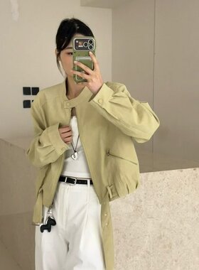 立领机车麂皮绒短款外套女2026年春季新款休闲纯色小个子夹克上衣