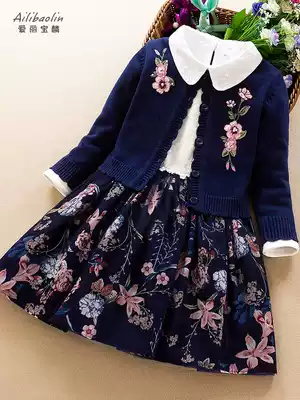 Girls 2021 autumn new suit dress spring and autumn Western style long-sleeved children's girl princess skirt two-piece set