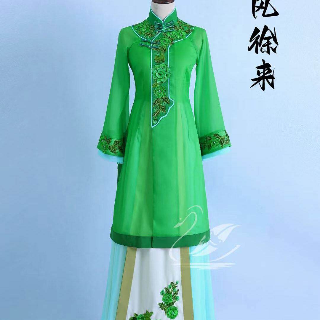 清风徐来古典舞演出服飘逸舞蹈服扇舞表演女子群舞练习服装定制