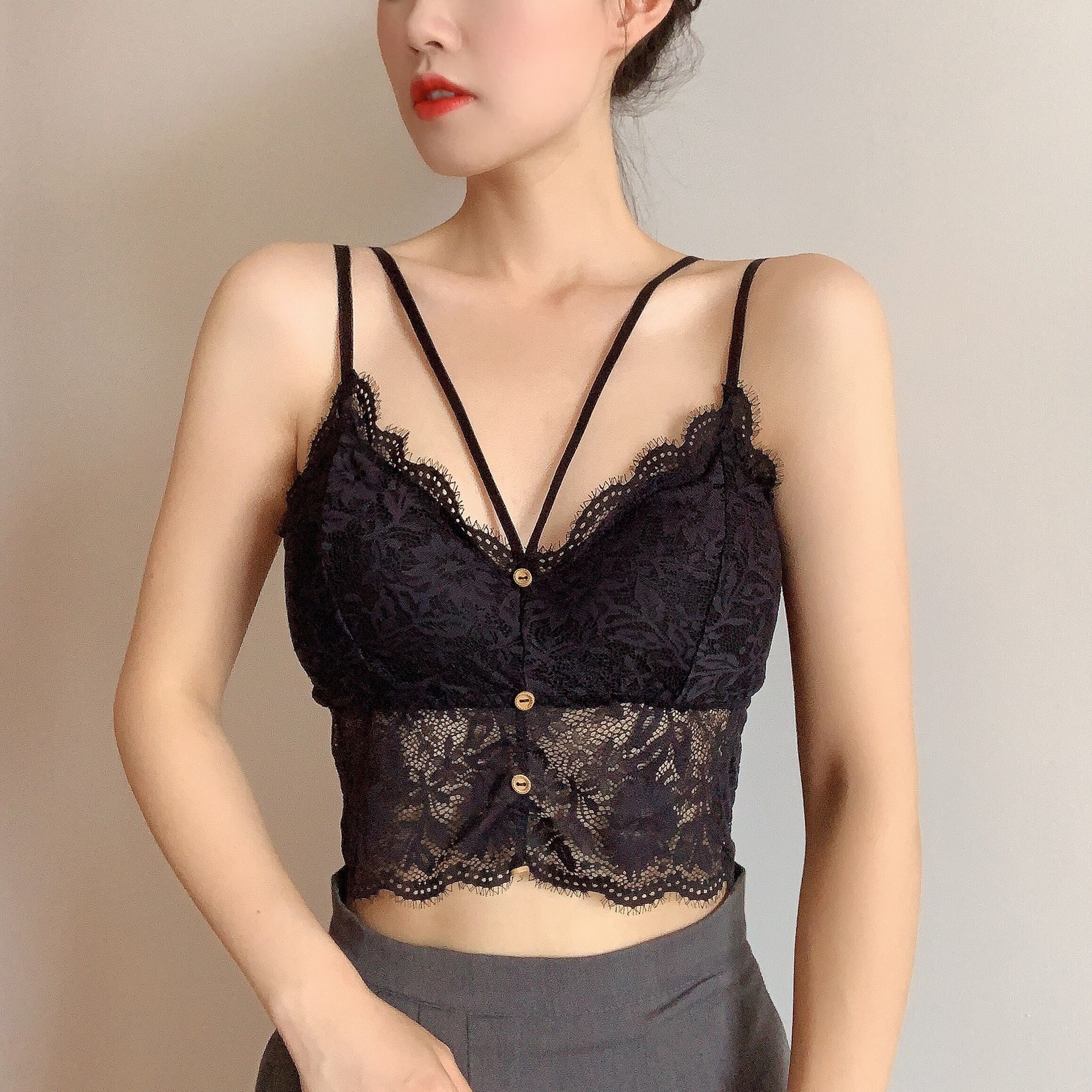 3裹胸内衣女心机内搭防走光打底上衣抹胸美背性感蕾丝挂脖吊带背心