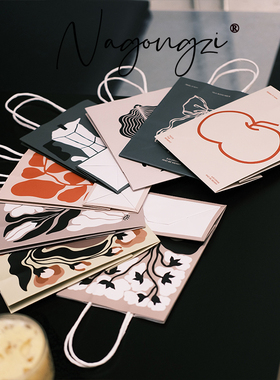 毕加索抽象奶茶咖啡烘焙打包袋手提袋甜品牛皮纸袋手提袋防水纸袋