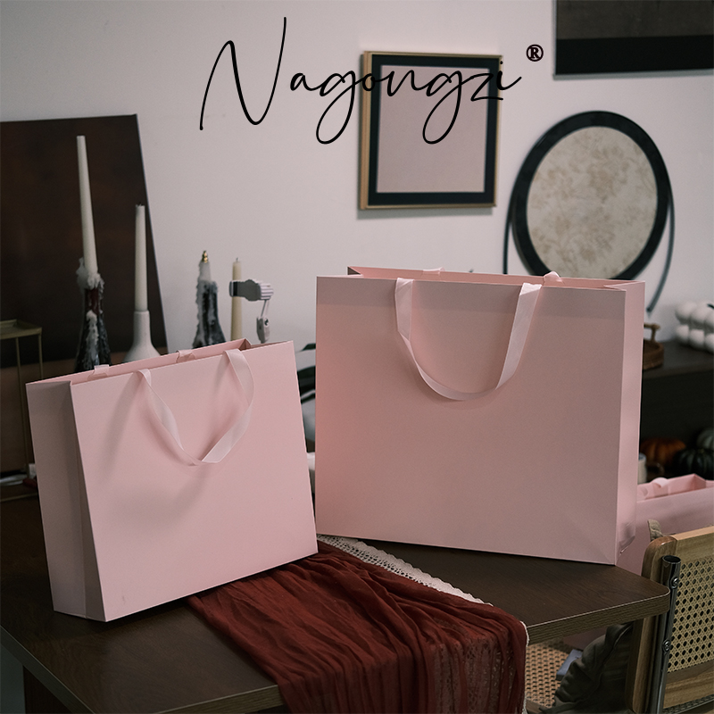 无腰线粉色手提袋定制logo服装店纸袋化妆品礼物袋购物袋礼品袋子
