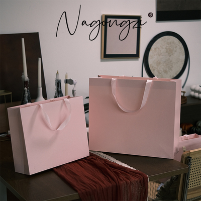 无腰线粉色手提袋定制logo服装店纸袋化妆品礼物袋购物袋礼品袋子