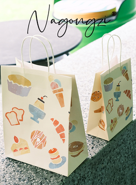 甜品全家桶烘焙手提袋甜品打包袋定制面包蛋糕外卖牛皮纸袋礼品袋