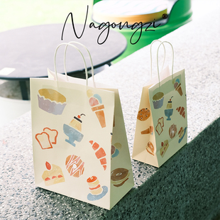甜品全家桶烘焙手提袋甜品打包袋定制面包蛋糕外卖牛皮纸袋礼品袋