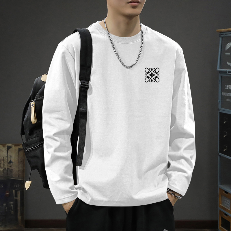 200g重磅全棉长袖t恤男士宽松大码秋冬季新款休闲简约圆领打底衫