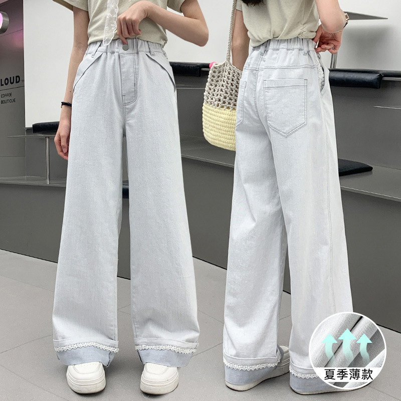 女童牛仔长裤夏季薄款2025新款中大童夏装直筒裤子夏天儿童阔腿裤