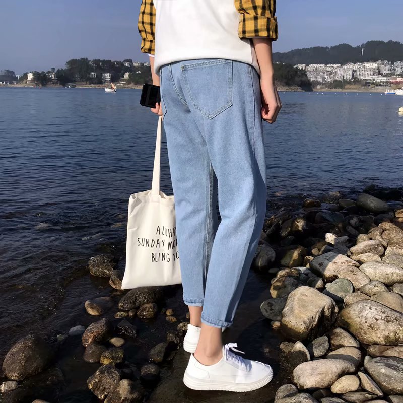 休闲时尚牛仔裤男2025宽松潮牌夏韩版潮流直筒简约ins休闲九分裤