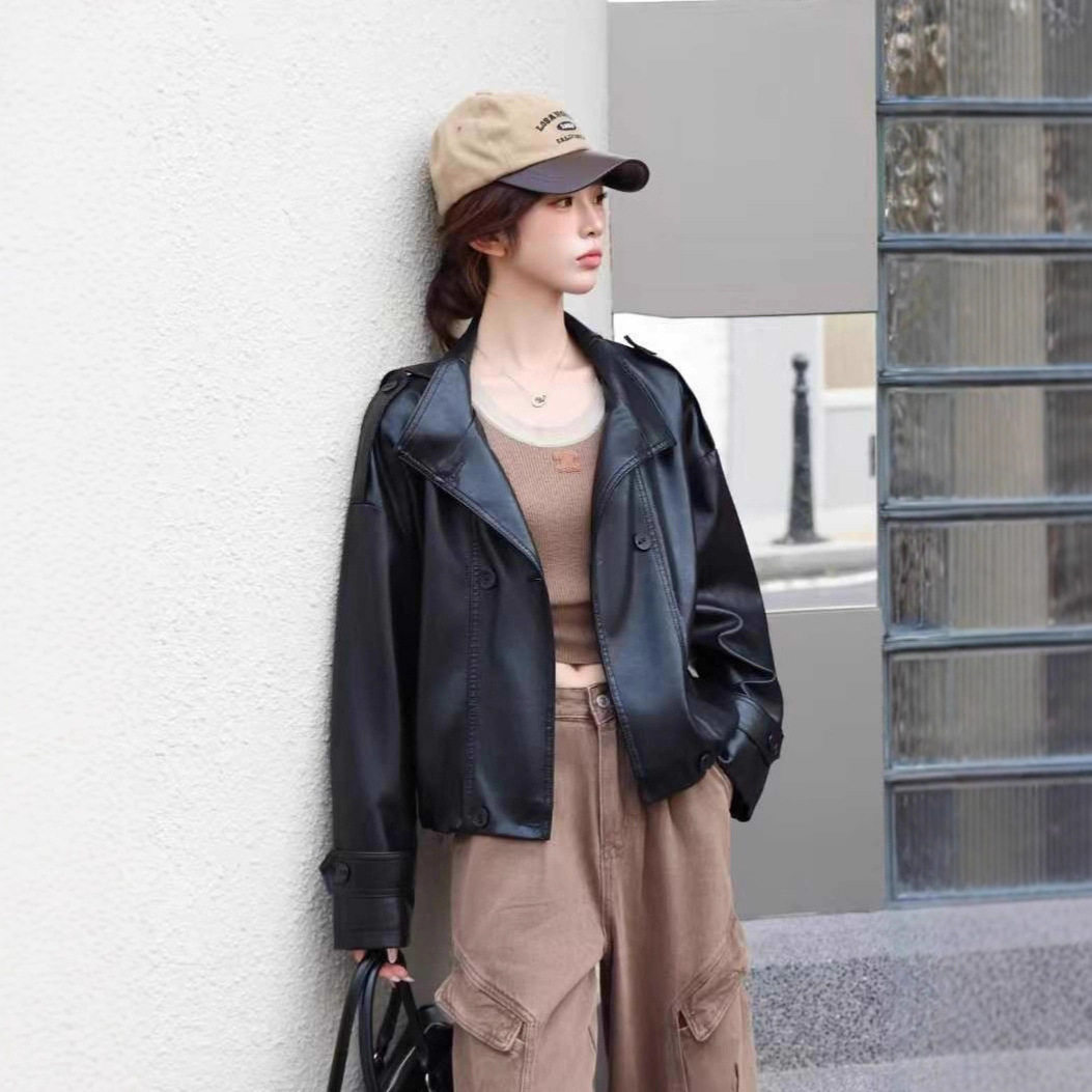 女士皮衣外套2026秋冬新款休闲气质立领酷帅宽松短款夹克上衣