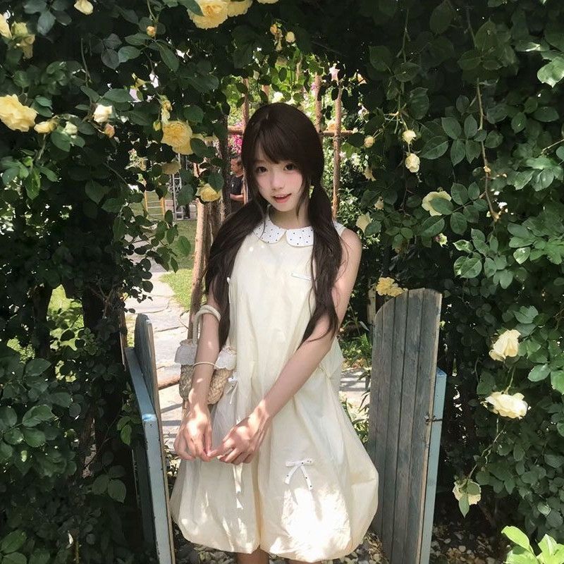 日系甜美娃娃领无袖连衣