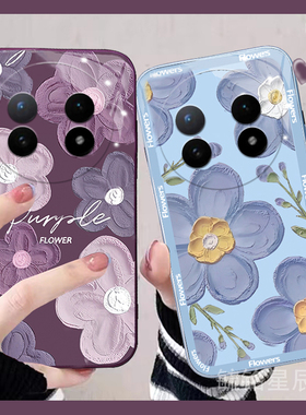适用vivoxfold5手机壳xfold3pro翻盖xfold2折叠屏xflip秋冬xfold十＋新款折叠款油画紫色花朵透明硅胶情侣女