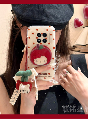 新款韩系红色樱桃适用opporealme真我v60手机壳q3/s狂欢版q5pro带支架的X7挂件X50m至尊版X50Pro透明q2的q5i