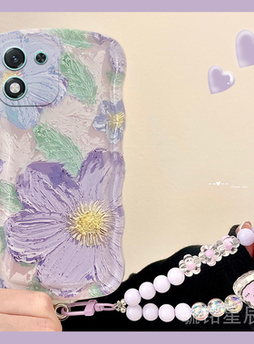 适用华为荣耀x60手机壳x50i+新款play9t畅玩50油画v40轻奢版x40gt紫色v30pro花朵ins风20韩系x10透明的40plus