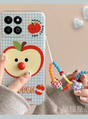 新款可爱蓝色格子苹果适用华为荣耀畅玩60Plus手机壳50/40/30/M/c/20A立体s带挂绳的20Pro透明8A/8C/7C/7X/6X