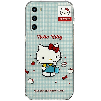 新款可爱格子HelloKitty适用华为P40Pro十手机壳p30pro透明的p20硅胶P10Plus挂绳p30腕带kt猫P9网红+女凯蒂猫