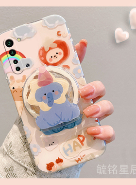 新款可爱蓝色大象适用OPPOReno3Pro手机壳3元气版5g透明Reno2硅胶2Z带支架的Z防摔Ace趣味Ace2少女心超好看op