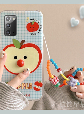 新款可爱蓝色格子苹果适用三星Note20Ultra手机壳Note20立体Note10+带挂绳的十透明9特别8硅胶套防摔高级感女