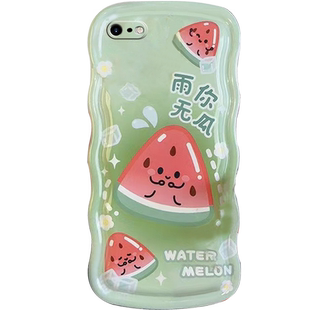 新款夏季西瓜适用苹果8Plus手机壳iPhone7Plus绿色se3手腕带se2硅胶6二代6s透明6plus三代6sPlus带支架的情侣