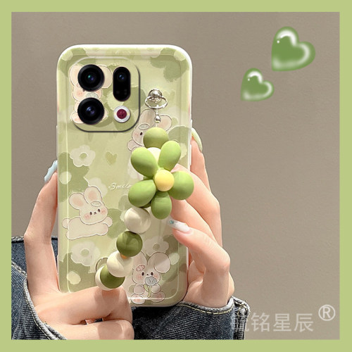 适用oppofindx9pro手机壳findx9spro新款x8绿色x7花朵x8s+兔子mini可爱x6天玑版x5情侣x3pro手腕带x2/x7ultra