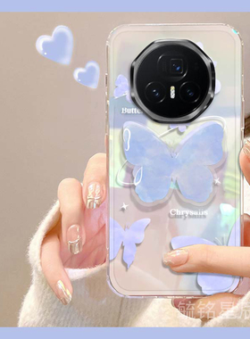 适用华为荣耀magicv3翻盖手机壳vs3折叠屏vflip折叠款v2至臻版vs2新款vpurse蓝色蝴蝶ins风v带支架vs透明镭射