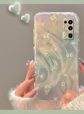 新款春日蓝色郁金香花朵适用华为honor荣耀30手机壳30Pro+透明十硅胶30S羽纱20青春版20S小清新20Pro全包20i