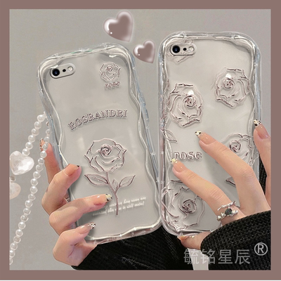 新款玫瑰花朵适用苹果8Plus手机壳iPhone7Plus奶油纹se3小众se2透明6二代6s软硅胶的6plus三代6sPlus手腕带7p