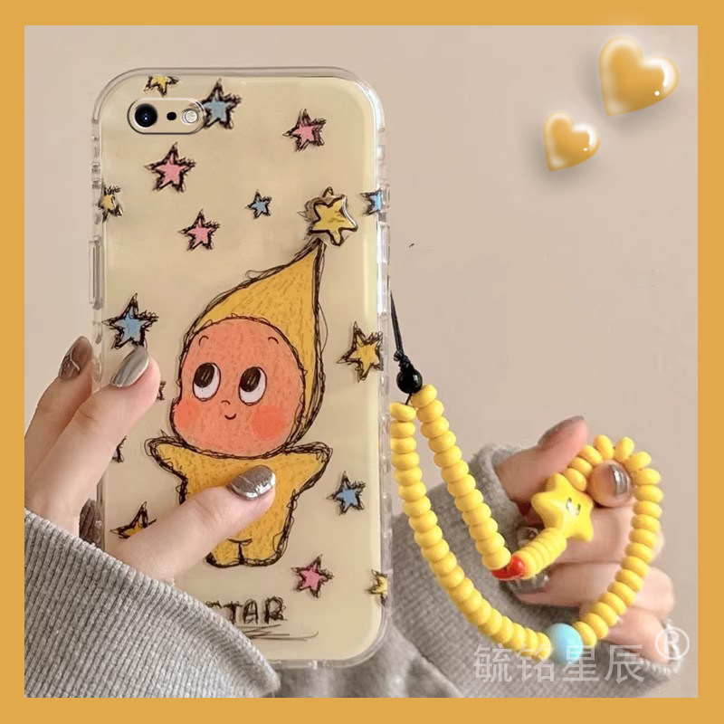 适用苹果8手机壳iphone7plus新品se4可爱se3星星se2小人6plus旋转6s带挂绳的5透明4软硅胶xsmax全包xr高级感