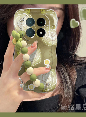 适用小米redmi红米note15pro手机壳note14pro+新款13绿色12t油画12turbo花朵11tpro十11e波浪边11r挂绳10腕带
