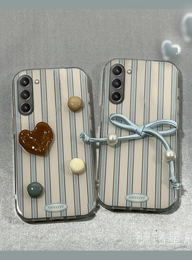 新款蓝色条纹适用三星ZFold5折叠屏手机壳ZFlip5折叠款zFold4立体zFold3公仔ZFlip4蝴蝶结ZFlip3透明ZFlip女