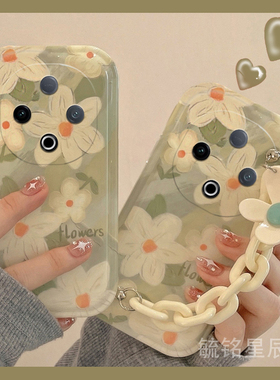 适用vivoy300手机壳y200+气垫y300i新款y200gt绿色y300pro+花朵y100腕带z5手链条y93s防摔y76s全包ins风y36s