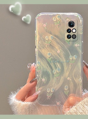 新款春日蓝色郁金香花朵适用华为honor荣耀V40轻奢版手机壳V30透明的V30Pro硅胶套V20羽纱V10小清新V9全包V8