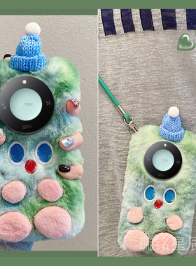 适用华为荣耀x60i+手机壳x60毛绒x50i十x40gt竞速版x30max绿色x20se圣诞x10小怪兽防摔的带挂绳腕带秋冬超火