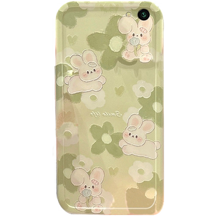 新款绿色花朵兔子适用vivoX9手机壳X9s可爱X9i情侣X9Plus手腕带链条X9sPlus硅胶X7透明的X6趣味小清新油画女