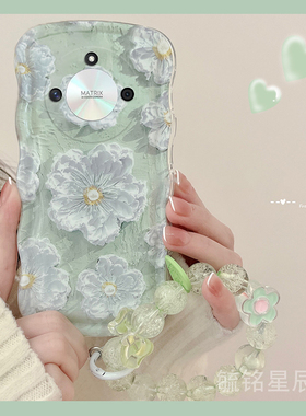 适用华为荣耀x70手机壳x60新款X50i+油画x50gt绿色x40gt竞速版x40i十x30max花朵x20se透明的x10硅胶x9c波浪边