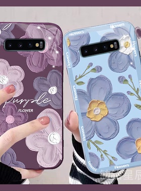 秋冬新款油画紫色花朵适用于三星s10十手机壳4g透明5g硅胶s10e情侣s9+小众s8plus女ins冷淡风超薄高级感防摔p