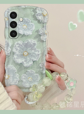适用三星s25手机壳s24+新款s23ultra油画s22绿色s21花朵note20透明的a73软硅胶a72波浪边a50s气囊a53情侣全包