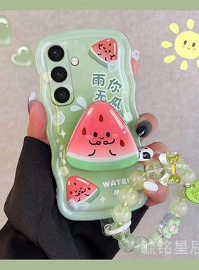适用三星s25手机壳s24+新款s23ultra夏季s22西瓜s21绿色note20手腕带a73硅胶a72透明a50s带支架的a53情侣小众