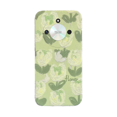 新款绿色油画郁金香花朵适用华为honor荣耀X50i+手机壳x50GT透明X40竞速版X30硅胶的i超薄X20SE全包X10max十